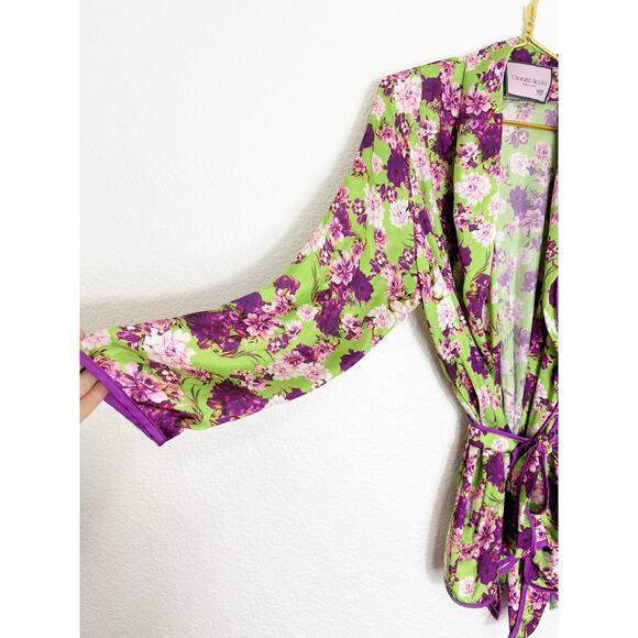 Giovanna Nicolai Silk Floral Wrap Top Size 44 Medium Purple Green Floral Chic - Picture 9 of 12